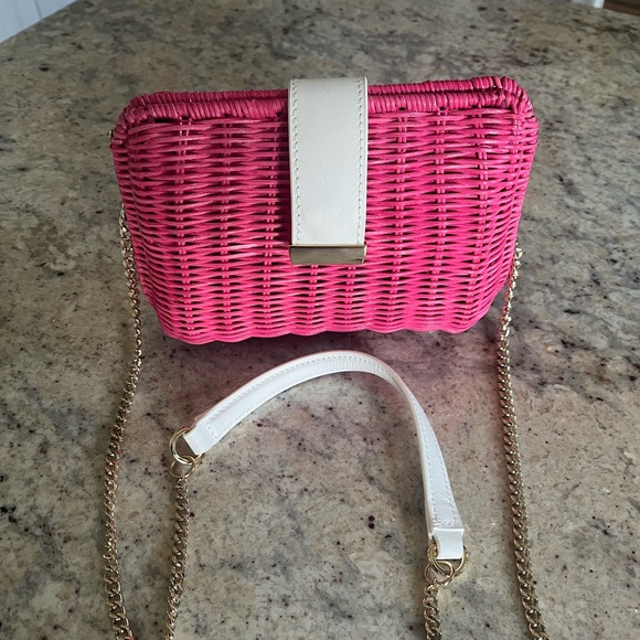 Talbots Handbags - Talbots Pink Woven Crossbody Bag with Gold Chain